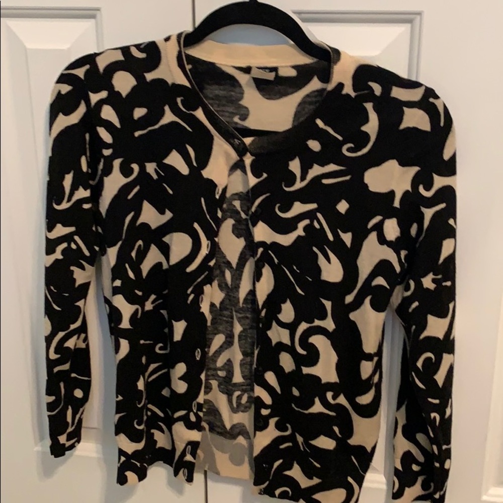 Jcrew Black and cream 100% merino wool cardigan